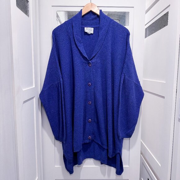 Vtg Stephanie Schuster Cardigan Sweater Oversized Blue OS Knit XXL Plus - Picture 1 of 5